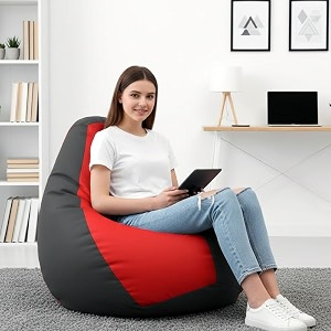 biggie bean bag 2xl bean bag chair with beans filled-perfect for living roombedroomstudy-sale designregular-dark-grey red-faux leather