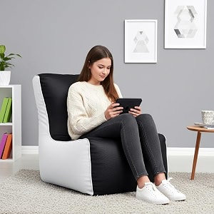 biggie bean bag 2xl bean bag chair with beans filled-perfect for living roombedroomstudy-sale designregular-black white-faux leather