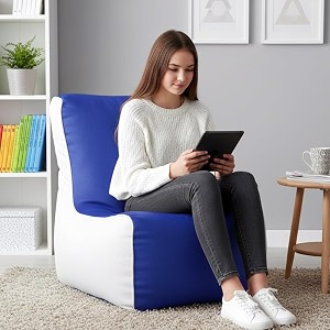 biggie bean bag 2xl bean bag chair with beans filled-perfect for living roombedroomstudy-sale designregular-blue white-faux leather