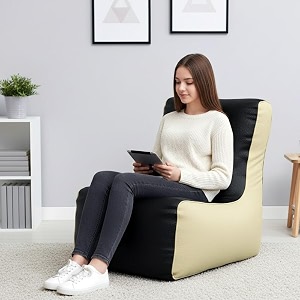 biggie bean bag 2xl bean bag chair with beans filled-perfect for living roombedroomstudy-sale designregular-black cream-faux leather