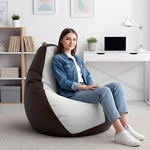 biggie bean bag 2xl bean bag chair with beans filled-perfect for living roombedroomstudy-sale designregular-brown white-faux leather
