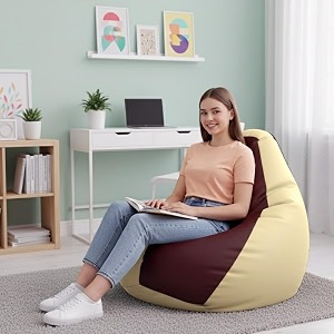 biggie bean bag 2xl bean bag chair with beans filled-perfect for living roombedroomstudy-sale designregular-cream maroon-faux leather