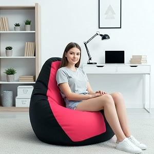 biggie bean bag 2xl bean bag chair with beans filled-perfect for living roombedroomstudy-sale designregular-black pink-faux leather