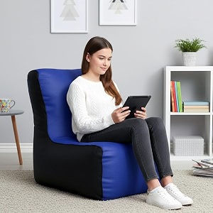 biggie bean bag 2xl bean bag chair with beans filled-perfect for living roombedroomstudy-sale designregular-blue black-faux leather