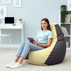 biggie bean bag 2xl bean bag chair with beans filled-perfect for living roombedroomstudy-sale designregular-cream dark-grey-faux leather