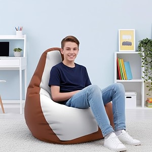 biggie bean bag 2xl bean bag chair with beans filled-perfect for living roombedroomstudy-sale designregular-tan-brown white-faux leather