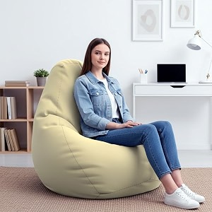 biggie bean bag 2xl bean bag chair with beans filled-perfect for living roombedroomstudy-sale designregular-cream-faux leather