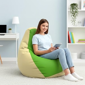 biggie bean bag 2xl bean bag chair with beans filled-perfect for living roombedroomstudy-sale designregular-cream pea-green-faux leather