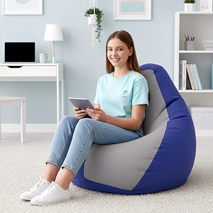 biggie bean bag 2xl bean bag chair with beans filled-perfect for living roombedroomstudy-sale designregular-blue light-grey-faux leather