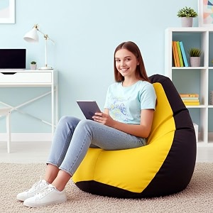 biggie bean bag 2xl bean bag chair with beans filled-perfect for living roombedroomstudy-sale designregular-black yellow-faux leather