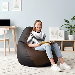 biggie bean bag 2xl bean bag chair with beans filled-perfect for living roombedroomstudy-sale designregular-black brown-faux leather