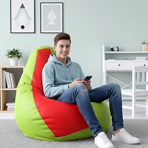 biggie bean bag 2xl bean bag chair with beans filled-perfect for living roombedroomstudy-sale designregular-parrot-green red-faux leather