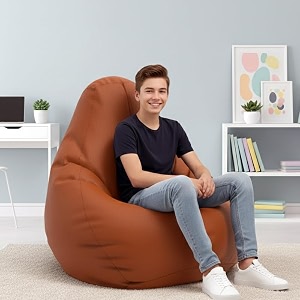biggie bean bag 2xl bean bag chair with beans filled-perfect for living roombedroomstudy-sale designregular-tan-brown-faux leather