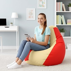 biggie bean bag 2xl bean bag chair with beans filled-perfect for living roombedroomstudy-sale designregular-cream red-faux leather