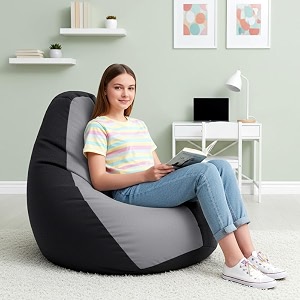 biggie bean bag 2xl bean bag chair with beans filled-perfect for living roombedroomstudy-sale designregular-black light-grey-faux leather