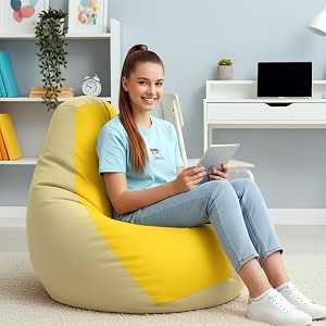 biggie bean bag 2xl bean bag chair with beans filled-perfect for living roombedroomstudy-sale designregular-cream yellow-faux leather
