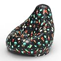 Biggie Bean Bag 2XL Bean Bag Chair with Beans Filled-Perfect for Living Room,Bedroom,Study-Sale Design(Printed - Full-Space Rocket - F - Black)-Faux Leather