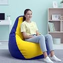 Biggie Bean Bag 2XL Bean Bag Chair with Beans Filled-Perfect for Living Room,Bedroom,Study-Sale Design(Regular-Blue Yellow)-Faux Leather