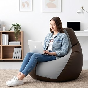 biggie bean bag 3xl bean bag chair with beans filled-perfect for living roombedroomstudy-sale designregular-brown light-grey-faux leather