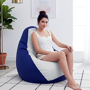 biggie bean bag 3xl bean bag chair with beans filled-perfect for living roombedroomstudy-sale designregular-blue white-faux leather