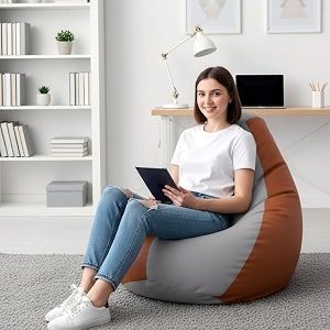 biggie bean bag 3xl bean bag chair with beans filled-perfect for living roombedroomstudy-sale designregular-light-grey tan-brown-faux leather