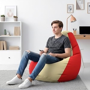 biggie bean bag 3xl bean bag chair with beans filled-perfect for living roombedroomstudy-sale designregular-cream red-faux leather
