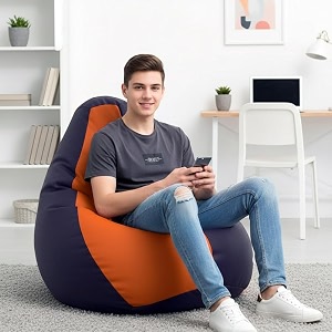 biggie bean bag 3xl bean bag chair with beans filled-perfect for living roombedroomstudy-sale designregular-indigo orange-faux leather