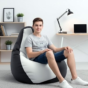 biggie bean bag 3xl bean bag chair with beans filled-perfect for living roombedroomstudy-sale designregular-black white-faux leather