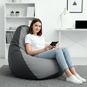 biggie bean bag 3xl bean bag chair with beans filled-perfect for living roombedroomstudy-sale designregular-dark-grey light-grey-faux leather