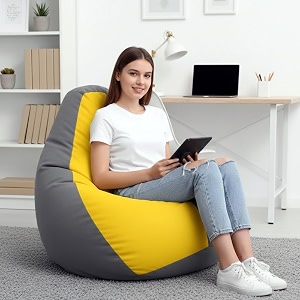 biggie bean bag 3xl bean bag chair with beans filled-perfect for living roombedroomstudy-sale designregular-light-grey yellow-faux leather