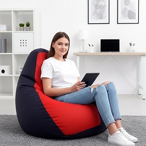 biggie bean bag 3xl bean bag chair with beans filled-perfect for living roombedroomstudy-sale designregular-indigo red-faux leather