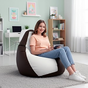 biggie bean bag 3xl bean bag chair with beans filled-perfect for living roombedroomstudy-sale designregular-brown white-faux leather