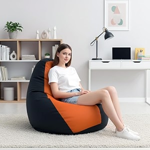 biggie bean bag 3xl bean bag chair with beans filled-perfect for living roombedroomstudy-sale designregular-black orange-faux leather
