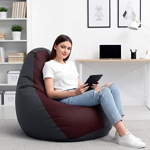 biggie bean bag 3xl bean bag chair with beans filled-perfect for living roombedroomstudy-sale designregular-dark-grey maroon-faux leather