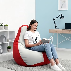 biggie bean bag 3xl bean bag chair with beans filled-perfect for living roombedroomstudy-sale designregular-red white-faux leather