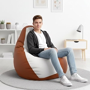 biggie bean bag 3xl bean bag chair with beans filled-perfect for living roombedroomstudy-sale designregular-tan-brown white-faux leather