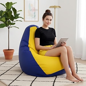 biggie bean bag 3xl bean bag chair with beans filled-perfect for living roombedroomstudy-sale designregular-blue yellow-faux leather