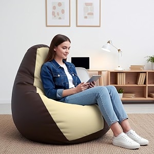 biggie bean bag 3xl bean bag chair with beans filled-perfect for living roombedroomstudy-sale designregular-brown cream-faux leather
