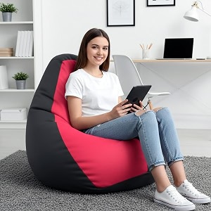 biggie bean bag 3xl bean bag chair with beans filled-perfect for living roombedroomstudy-sale designregular-dark-grey pink-faux leather