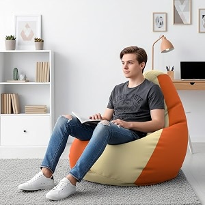 biggie bean bag 3xl bean bag chair with beans filled-perfect for living roombedroomstudy-sale designregular-cream orange-faux leather