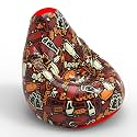 Biggie Bean Bag 3XL Bean Bag Chair with Beans Filled-Perfect for Living Room,Bedroom,Study-Sale Design(Printed - Full-Beer - F - Black Red)-Faux Leather