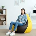 Biggie Bean Bag 3XL Bean Bag Chair with Beans Filled-Perfect for Living Room,Bedroom,Study-Sale Design(Regular-Brown Yellow)-Faux Leather