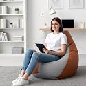 Biggie Bean Bag 3XL Bean Bag Chair with Beans Filled-Perfect for Living Room,Bedroom,Study-Sale Design(Regular-Light-Grey Tan-Brown)-Faux Leather