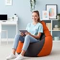 Biggie Bean Bag 3XL Bean Bag Chair with Beans Filled-Perfect for Living Room,Bedroom,Study-Sale Design(Regular-Dark-Grey Orange)-Faux Leather