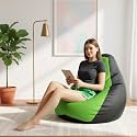 Biggie Bean Bag 3XL Bean Bag Chair with Beans Filled-Perfect for Living Room,Bedroom,Study-Sale Design(Regular-Black Pea-Green)-Faux Leather