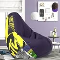 Biggie Bean Bag 3XL Bean Bag Chair with Beans Filled-Perfect for Living Room,Bedroom,Study-Sale Design(Printed - MTTVV-MTTVV_Artwork-16 - Indigo)-Faux Leather