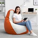 Biggie Bean Bag 3XL Bean Bag Chair with Beans Filled-Perfect for Living Room,Bedroom,Study-Sale Design(Regular-Orange White)-Faux Leather