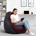 Biggie Bean Bag 3XL Bean Bag Chair with Beans Filled-Perfect for Living Room,Bedroom,Study-Sale Design(Regular-Dark-Grey Maroon)-Faux Leather