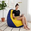 Biggie Bean Bag 3XL Bean Bag Chair with Beans Filled-Perfect for Living Room,Bedroom,Study-Sale Design(Regular-Blue Yellow)-Faux Leather