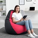 Biggie Bean Bag 3XL Bean Bag Chair with Beans Filled-Perfect for Living Room,Bedroom,Study-Sale Design(Regular-Dark-Grey Pink)-Faux Leather
